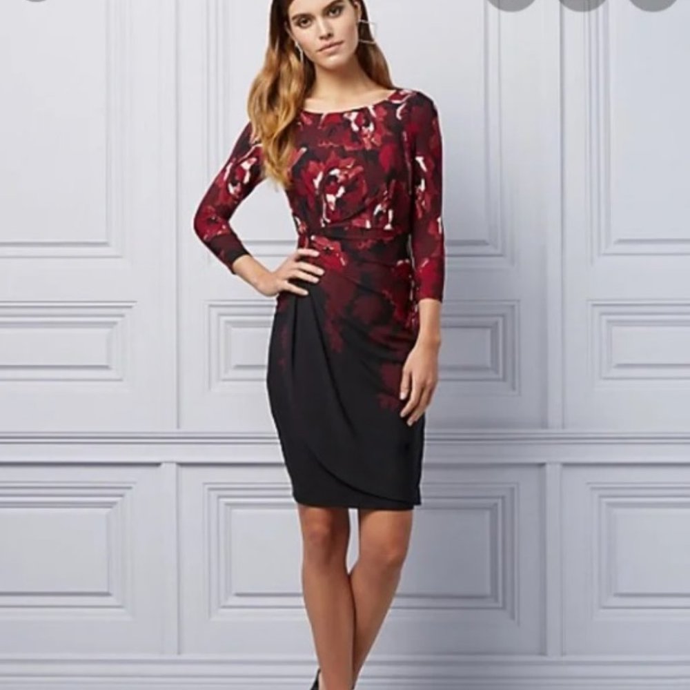 NWT Le Chateau Burgundy Wine Red White Floral Formal Cocktail Bodycon dress